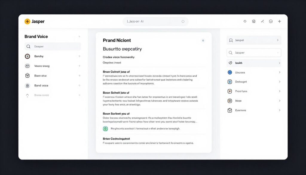 Jasper AI writing interface showing brand voice settings and content generation