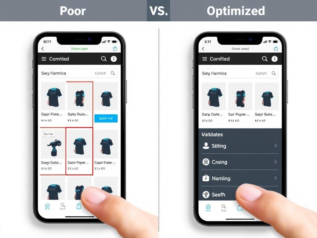Mobile-first design comparison showing improved mobile shopping experience