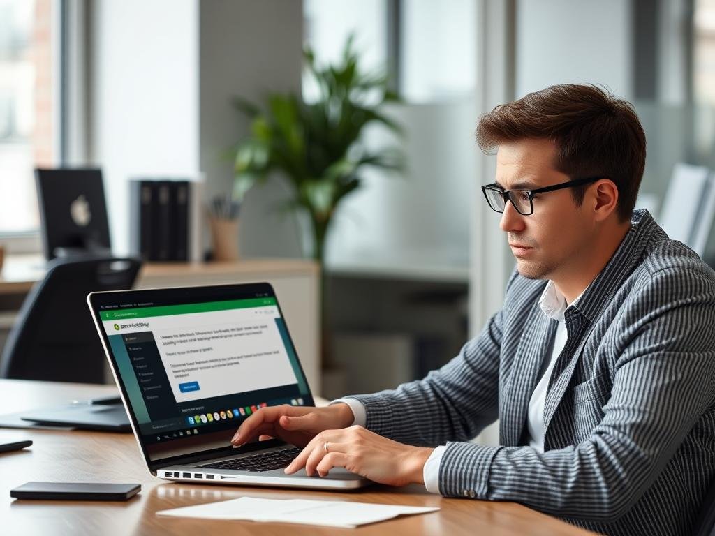 Person troubleshooting SurveyMonkey survey closure issues on a laptop