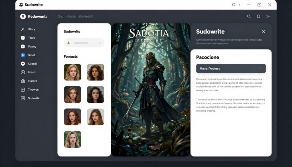Sudowrite interface showing fiction writing assistance features