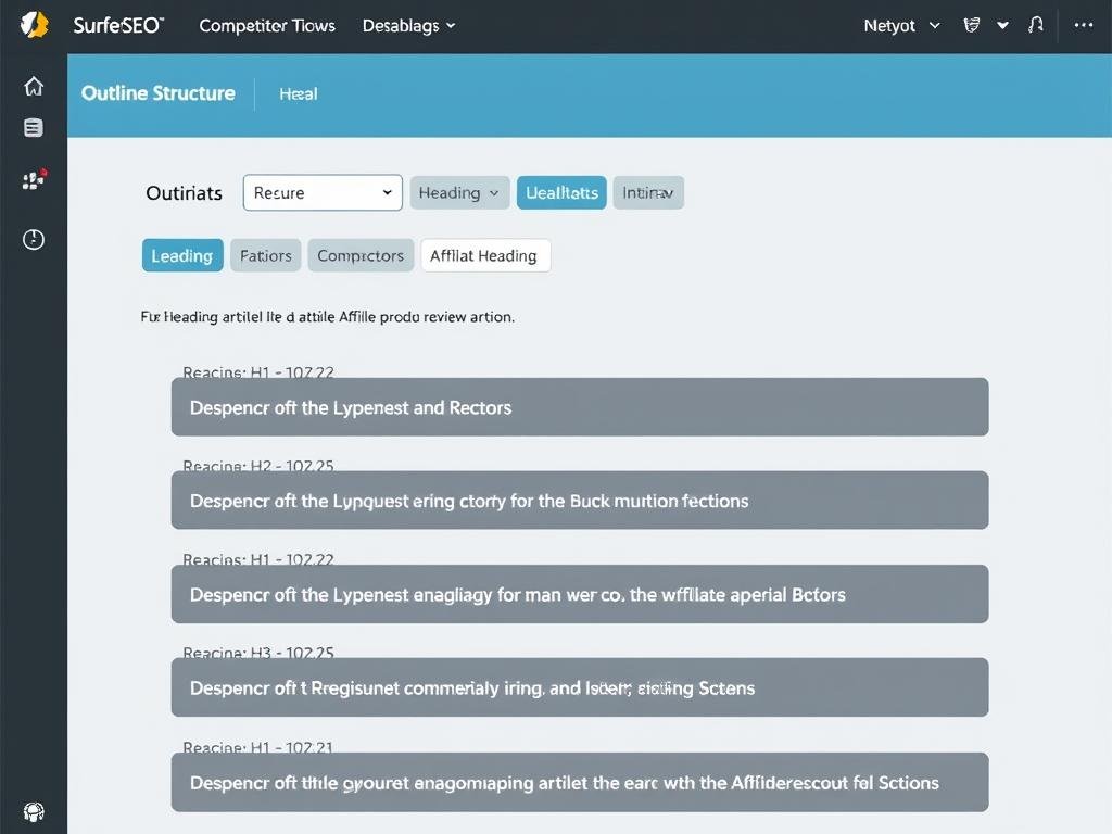 Surfer SEO Content Editor outline builder showing headings structure for affiliate content