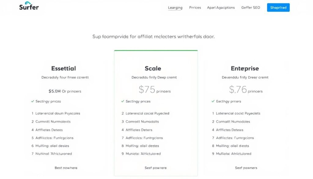 Surfer SEO pricing plans showing different tiers and features