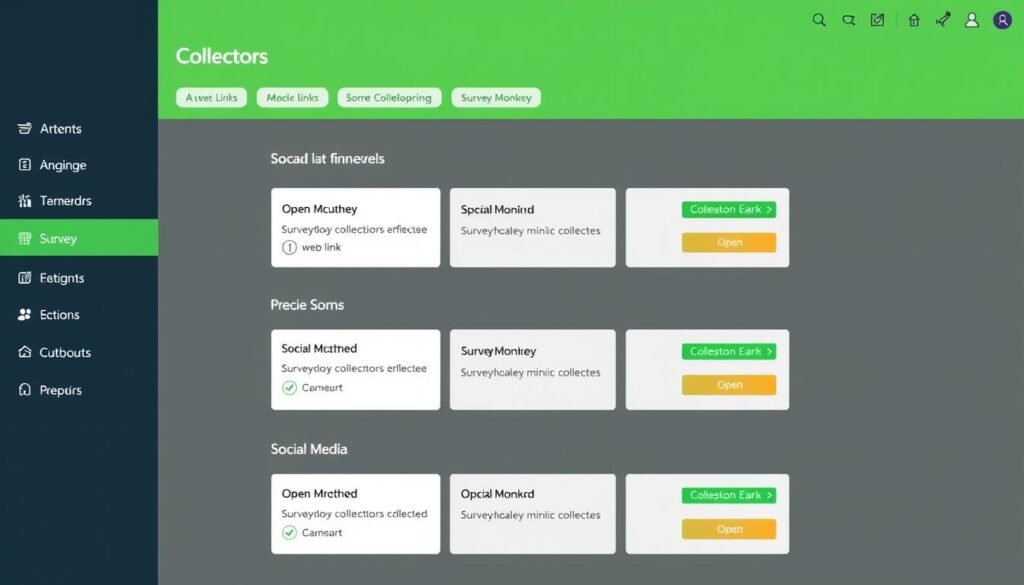 SurveyMonkey collectors dashboard showing different collection methods with open and closed status indicators