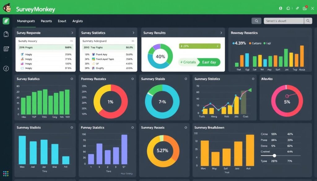 SurveyMonkey results dashboard showing data visualization and analysis tools