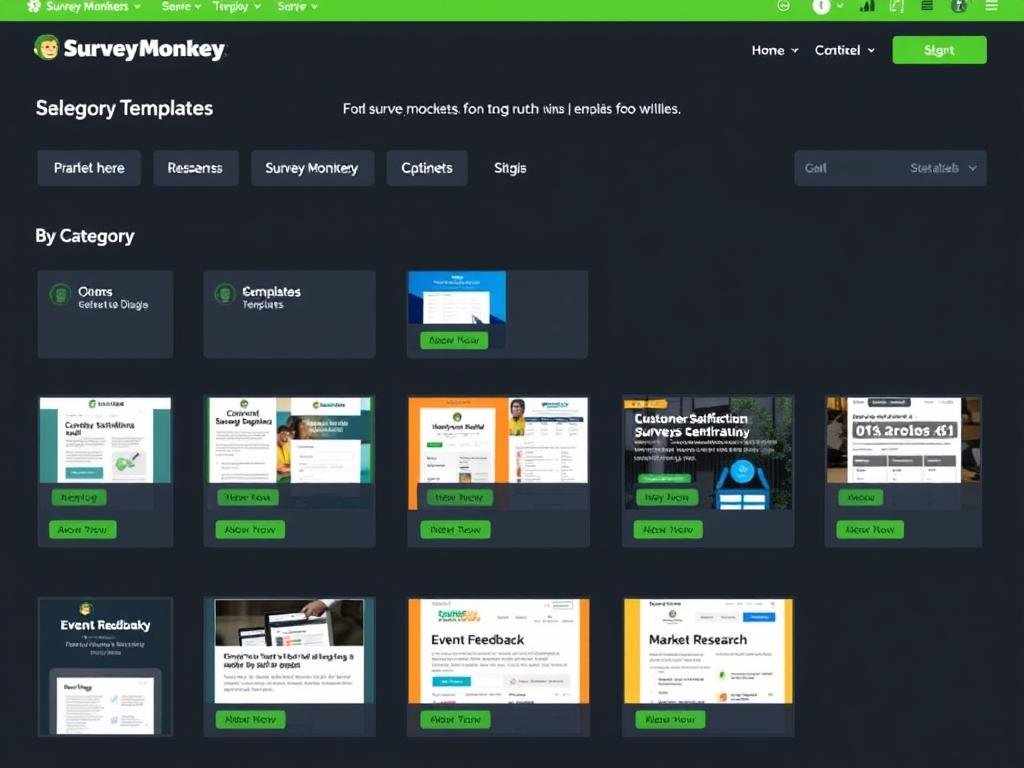 SurveyMonkey template selection page showing various survey templates